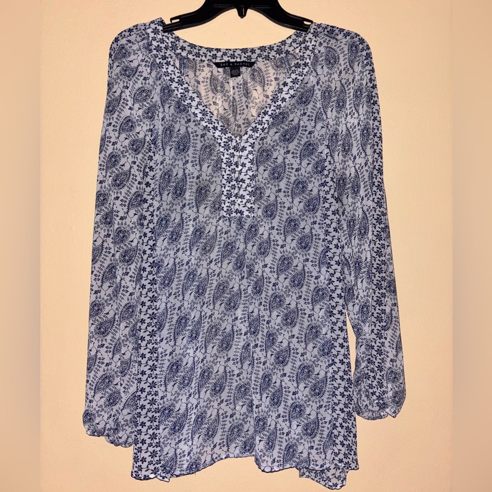Zac & Rachel Women’s Paisley Boho V-Neck 3/4 Sleeve Blouse - XL